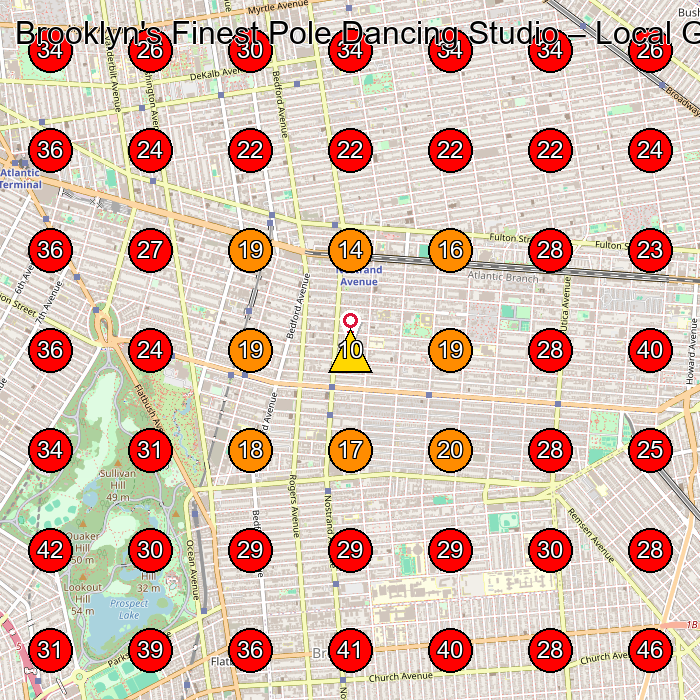 Brooklyn's Finest Pole Dancing Studio GeoGrid visibility map for Performing Arts Group in Brooklyn